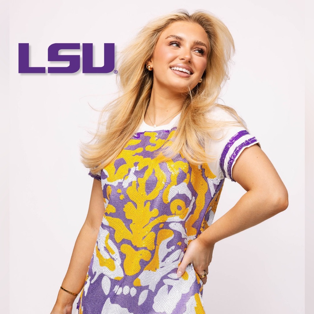 Queen of Sparkles Licensed LSU Oversized Mascot Tee Dress